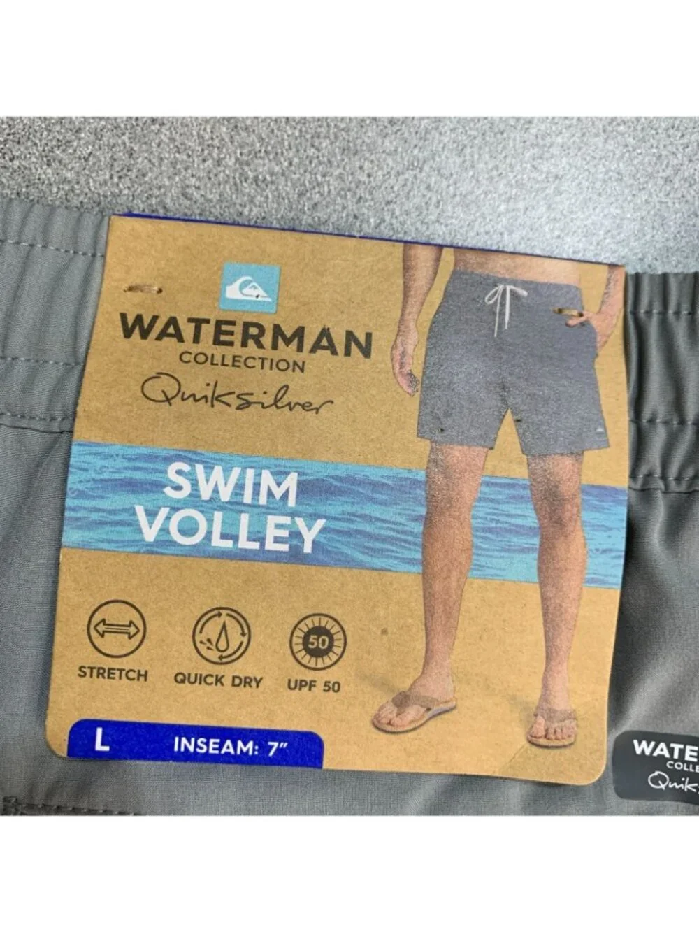 NWT Quiksilver Men's L Gray  Waterman Collection Swim Volley Shorts L Stretch